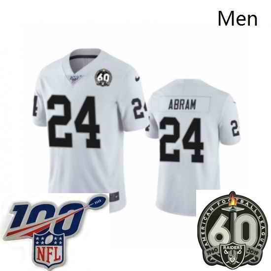 Men Oakland Raiders #24 Johnathan Abram White 60th Anniversary Vapor Untouchable Limited Player 100th Season Football Jersey